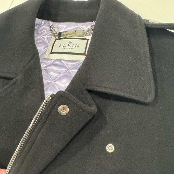 PHILIPP PLEIN Wool and Leather Biker Jacket like NEW, Size 3XL runs small - Picture 10 of 17